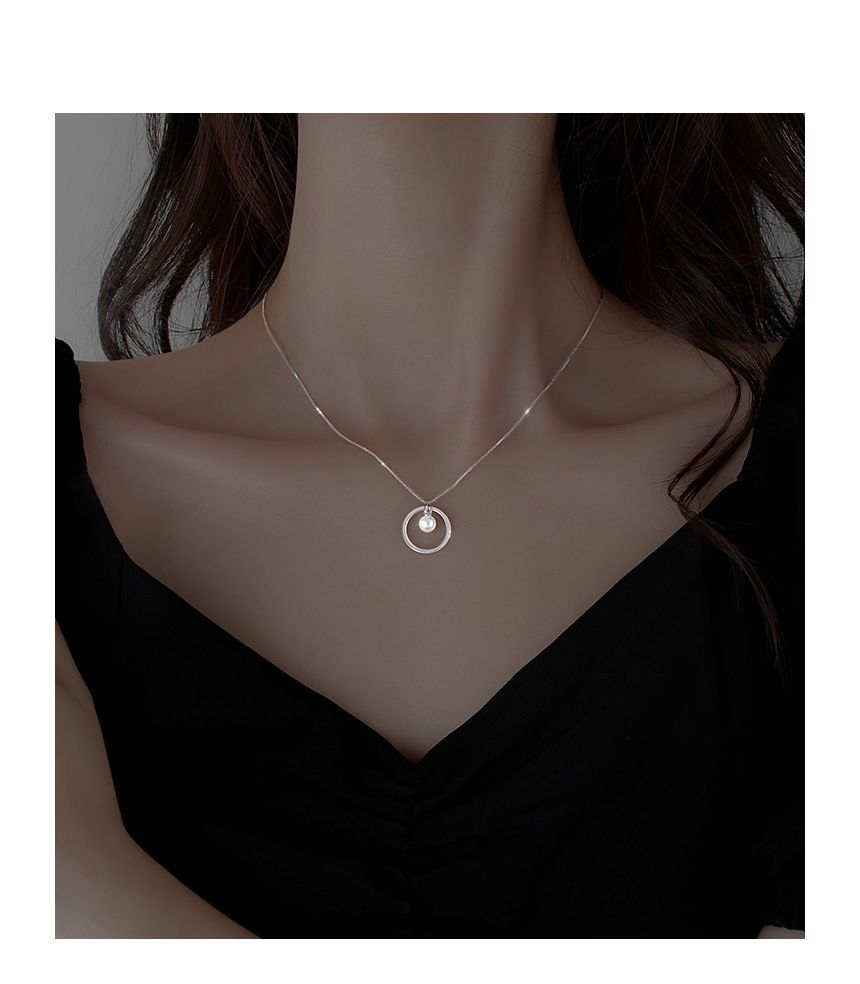 Silver Sterling Pearl Faux Necklace