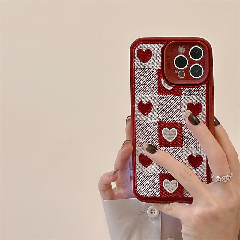 Phone Case Plaid Heart Print