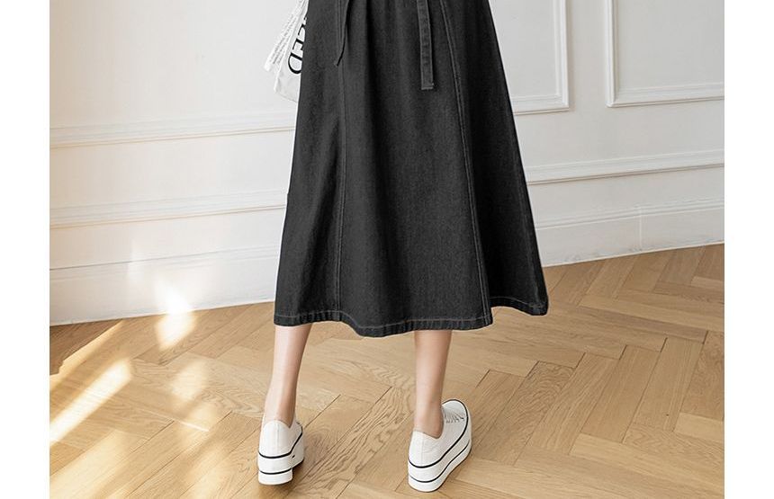 Thin Strap Denim Overall Midi A-Line Dress