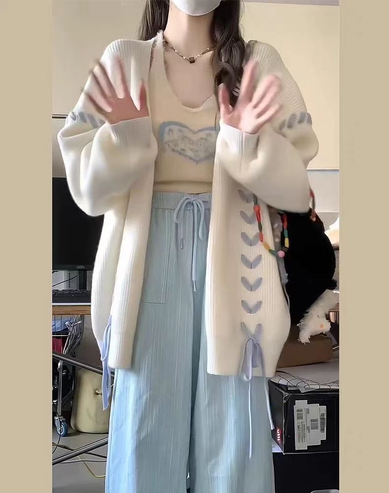 Lace-Up Knit Cardigan