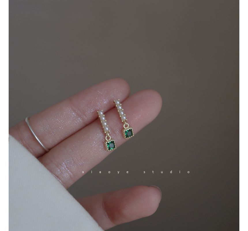 Drop Rhinestone Faux Alloy Square Pearl Earring