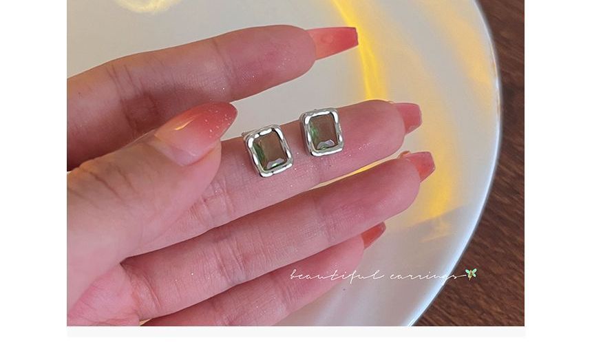 Silver Earring Stud Sterling Rectangle