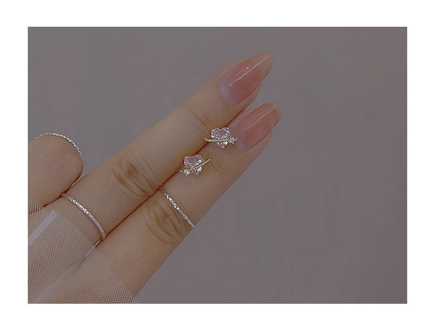 Planet Rhinestone Silver Heart Sterling Earring Stud