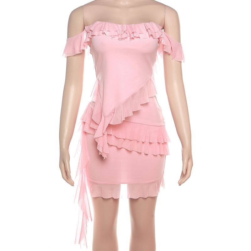 Sleeveless Off-Shoulder Ruffle Top with High-Waist Pencil Skirt Set