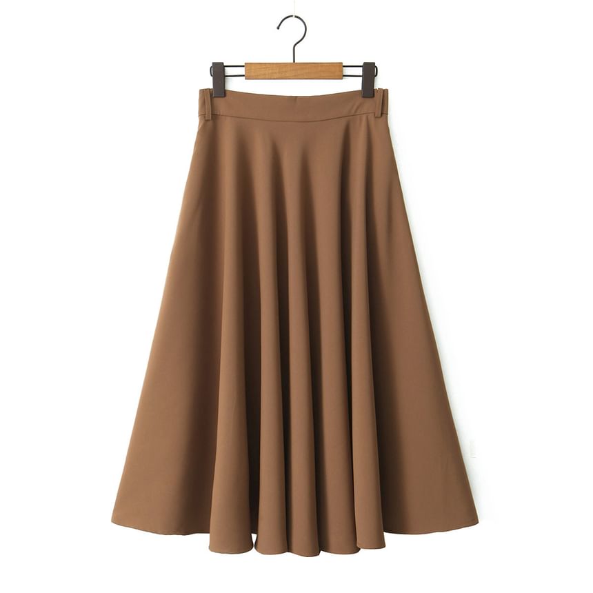High-Waist Solid Midi A-Line Skirt with Clean Lines