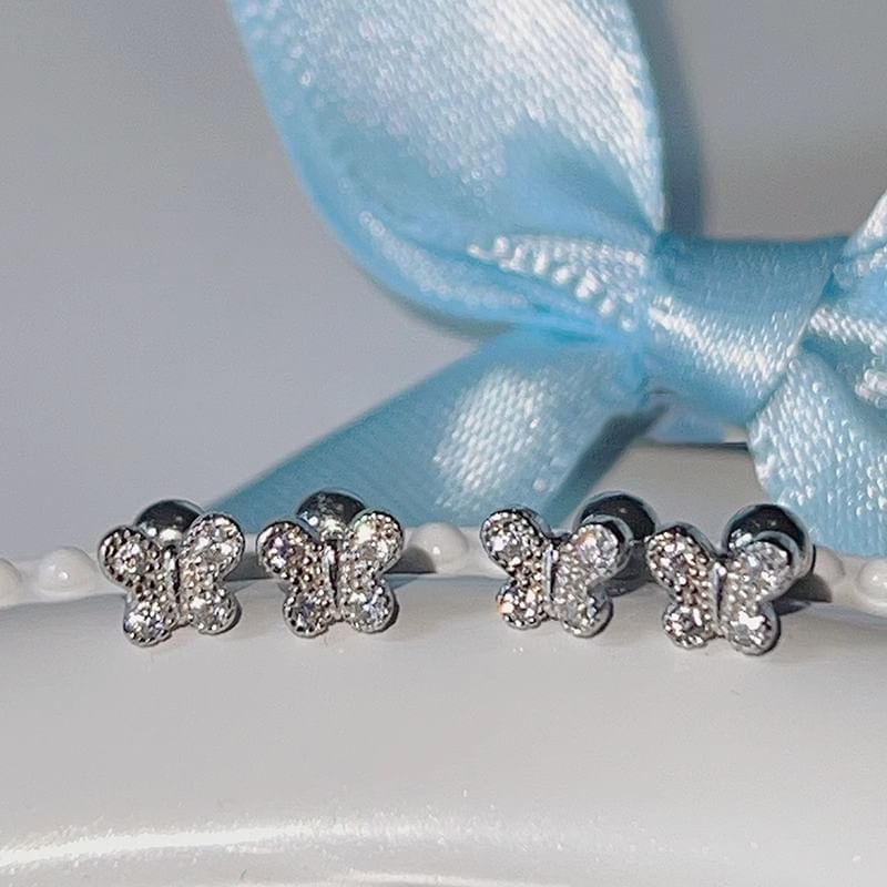 Earring Rhinestone Barbell Sterling Butterfly Silver