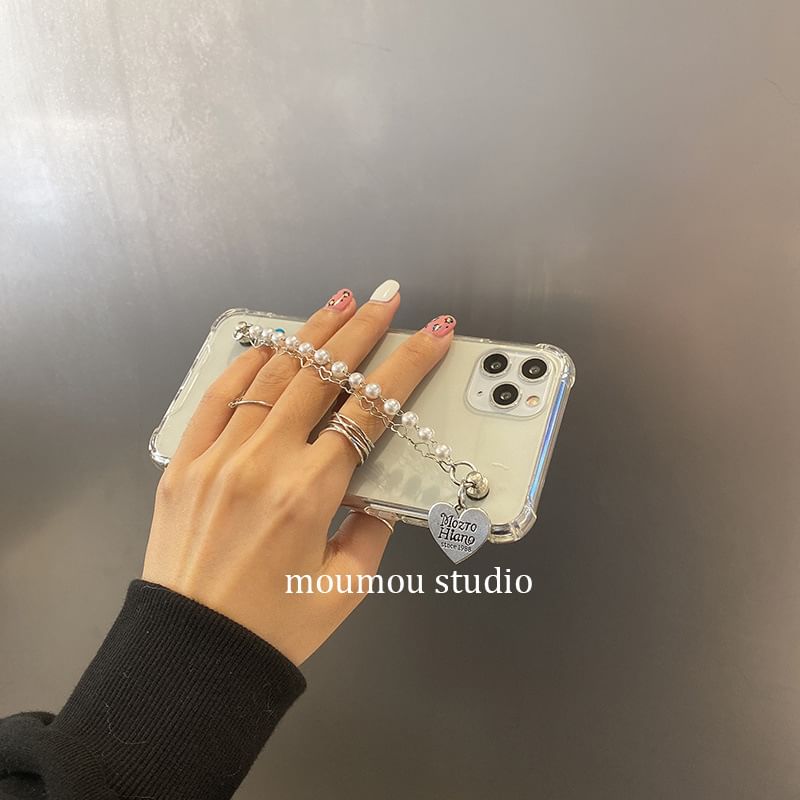 Faux Case Phone Strap Pearl Heart