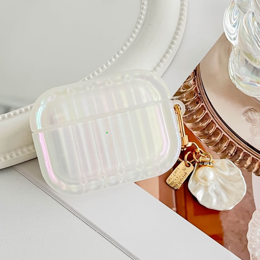 Pro / Case White With Stripe Shell Texture Skin Earphone Charm AirPods Pearl