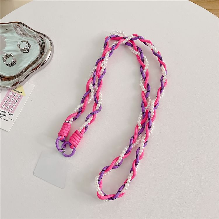 Lanyard Phone with Braided Pad Faux Pearl