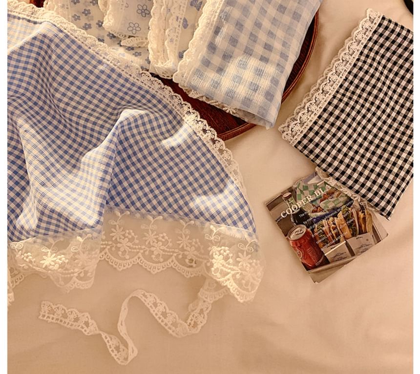 Triangle Plaid Trim Lace Designs) (Various Head Scarf