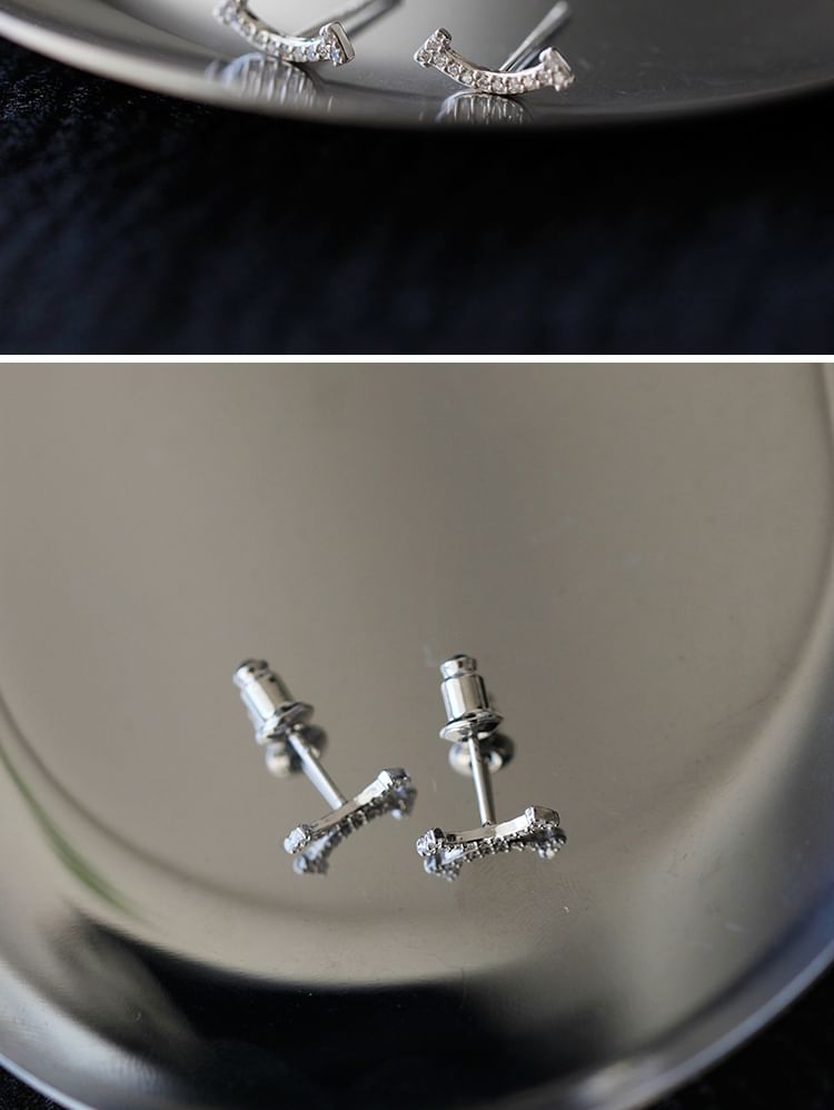 Earring Silver Stud Sterling Rhinestone