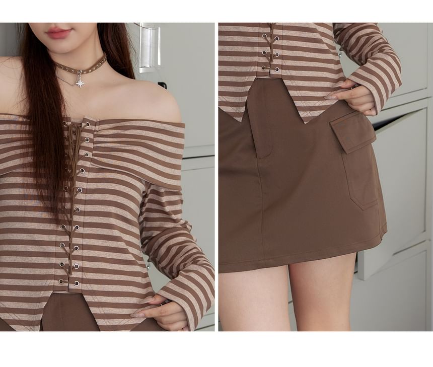 Plus Size High Waist Plain Mini A-Line Cargo Skirt