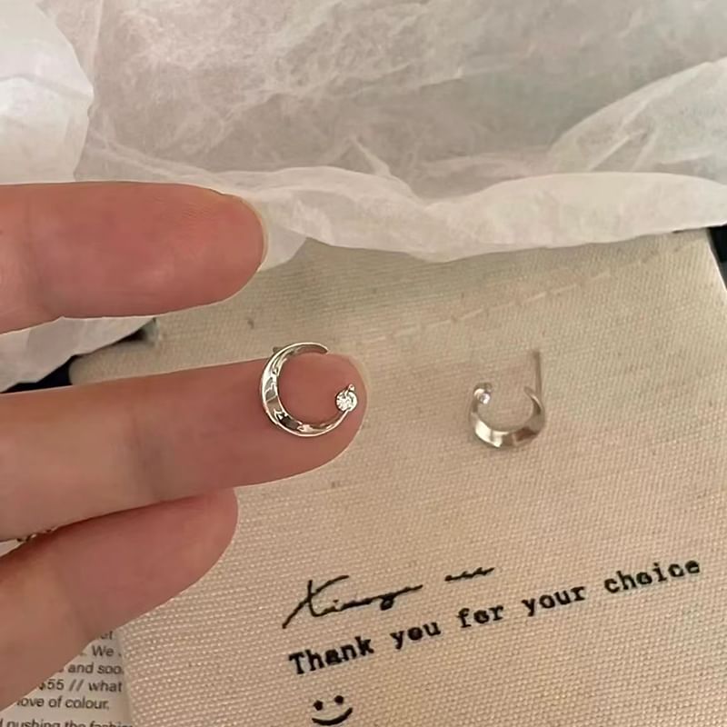 Earring Moon Alloy Rhinestone Stud
