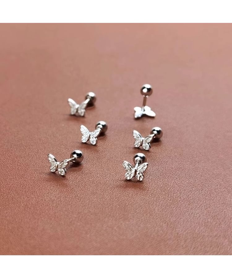 Butterfly Barbell Silver Sterling 925 Earring
