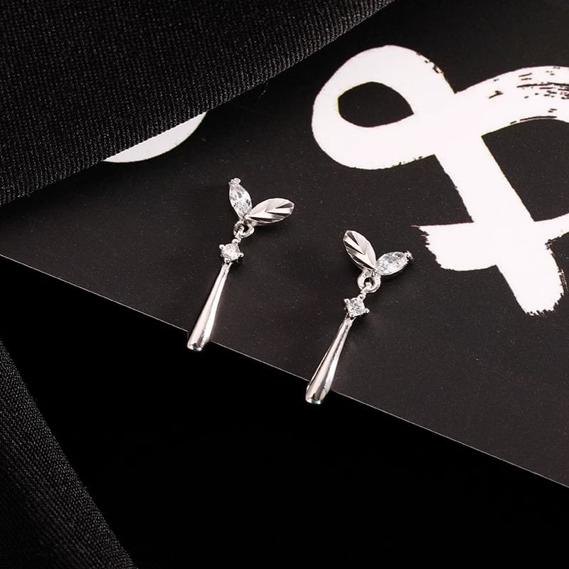 Sterling Rhinestone 925 Silver Drop Leaf Earring