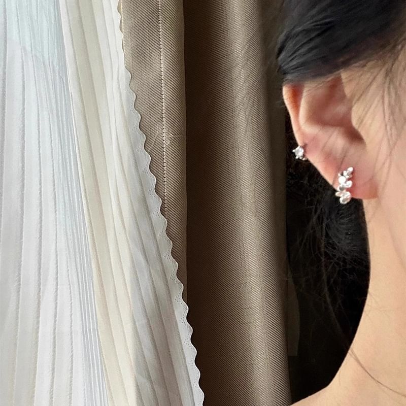 Floral Silver 925 Earring Sterling Huggie