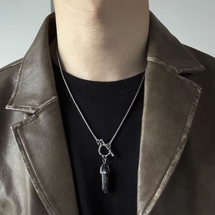 Faux Gemstone Pendant Necklace - Alloy