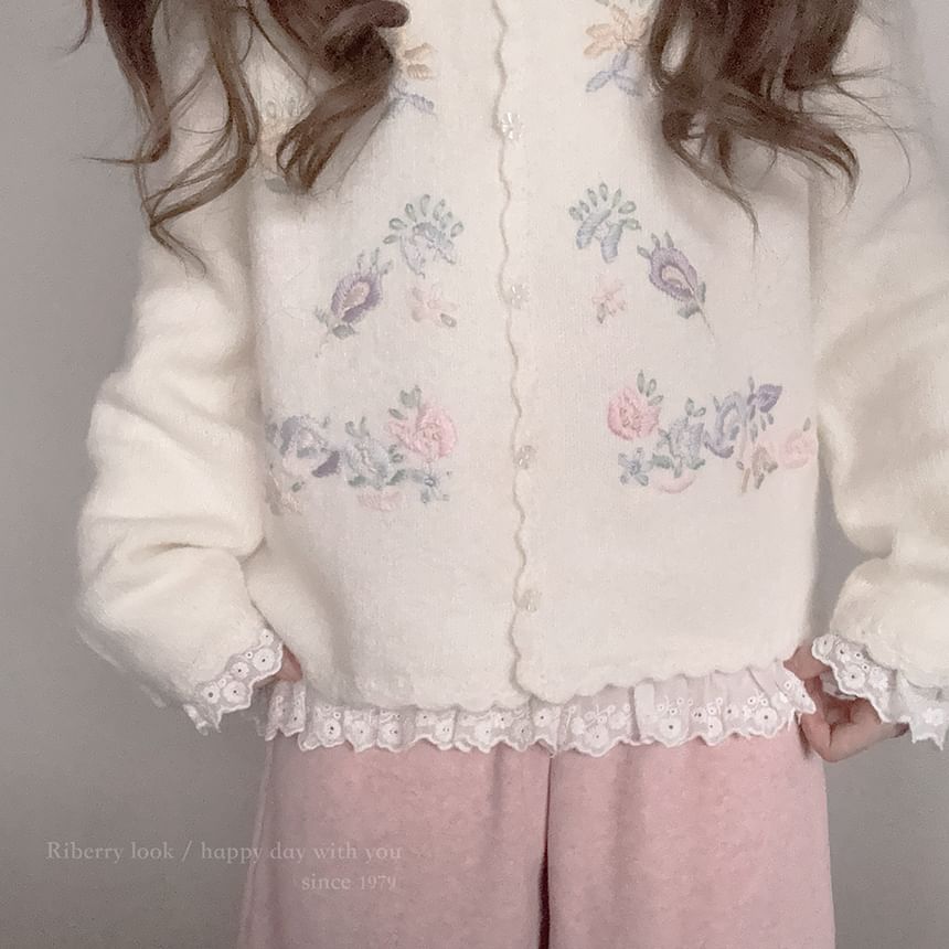 Round Neck Lace Accent Long-Sleeve Top
