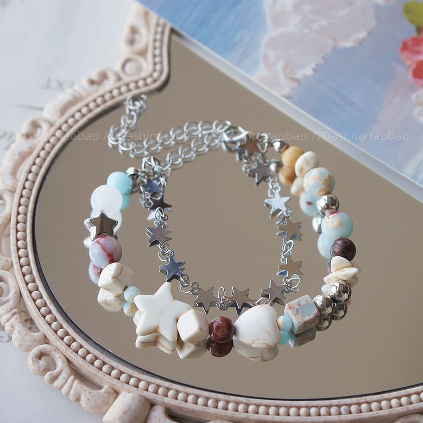 Resin Faux Bracelet Star Gemstone Alloy Layered Bead