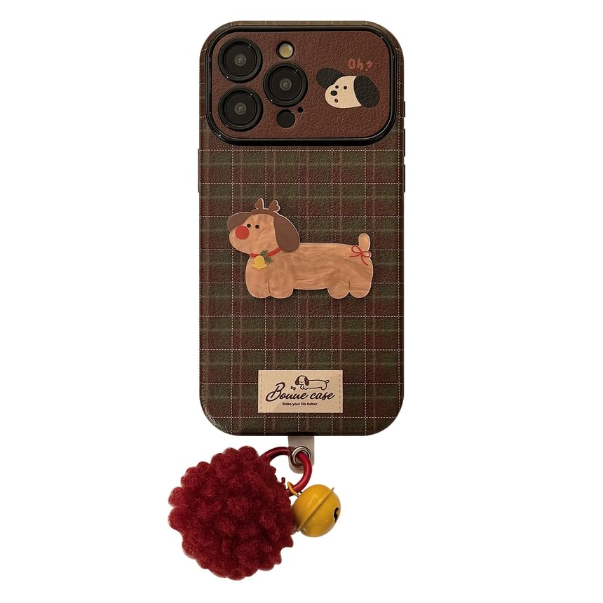 Plaid / Phone Charm Pom Set Case Bell Dog