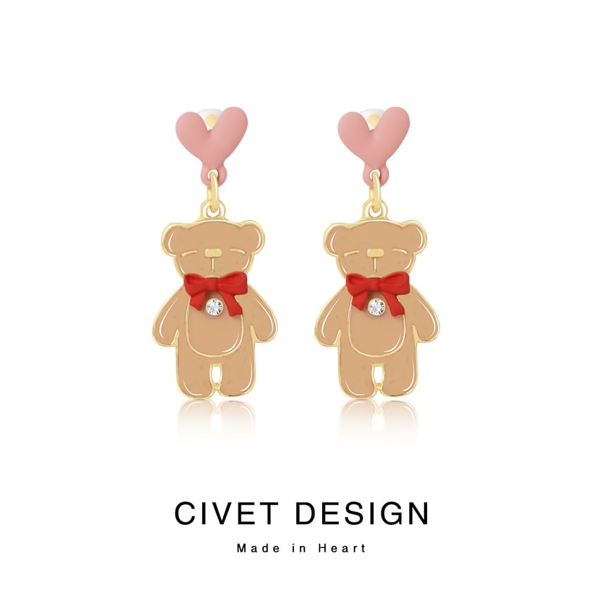 Bear Drop Heart Earring