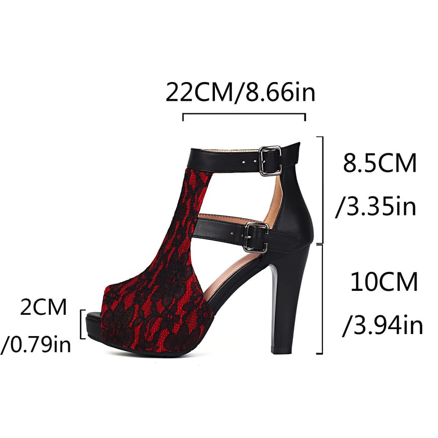 High Heel Lace Panel Sandals