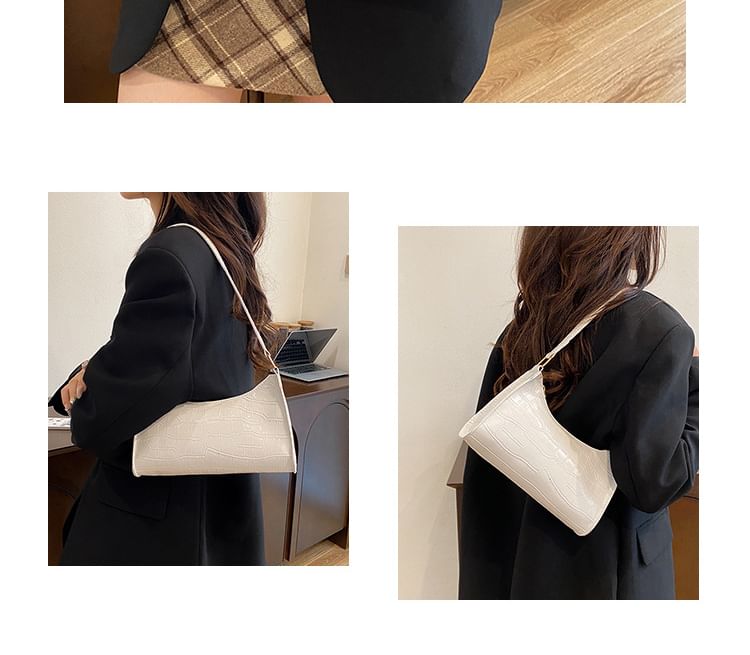 Plain Croc Grain Faux Leather Shoulder Bag