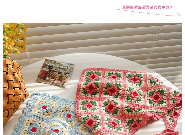 Floral Scarf Head Knit Plaid Triangle