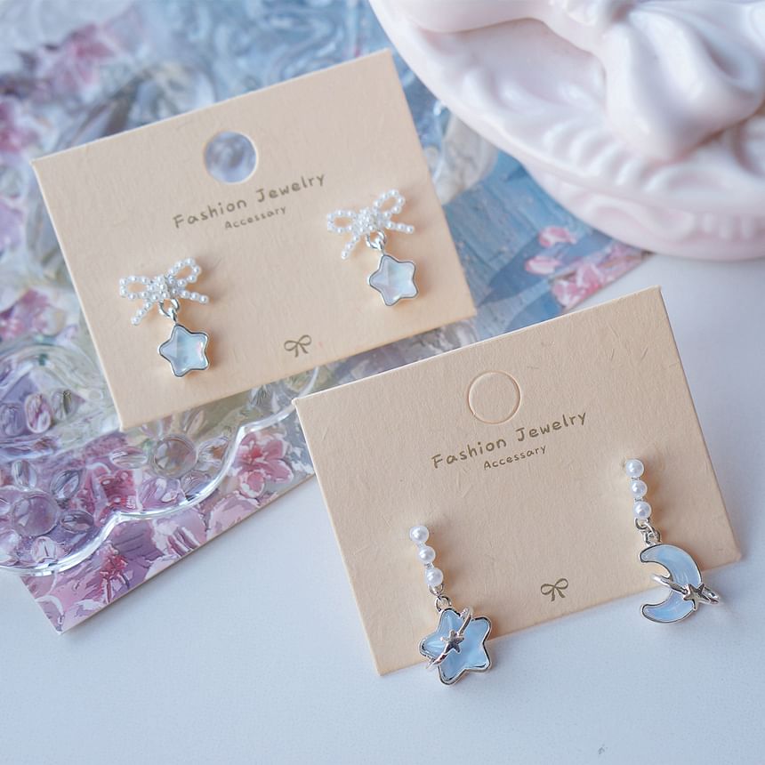 Star Earring Pearl Dangle Faux