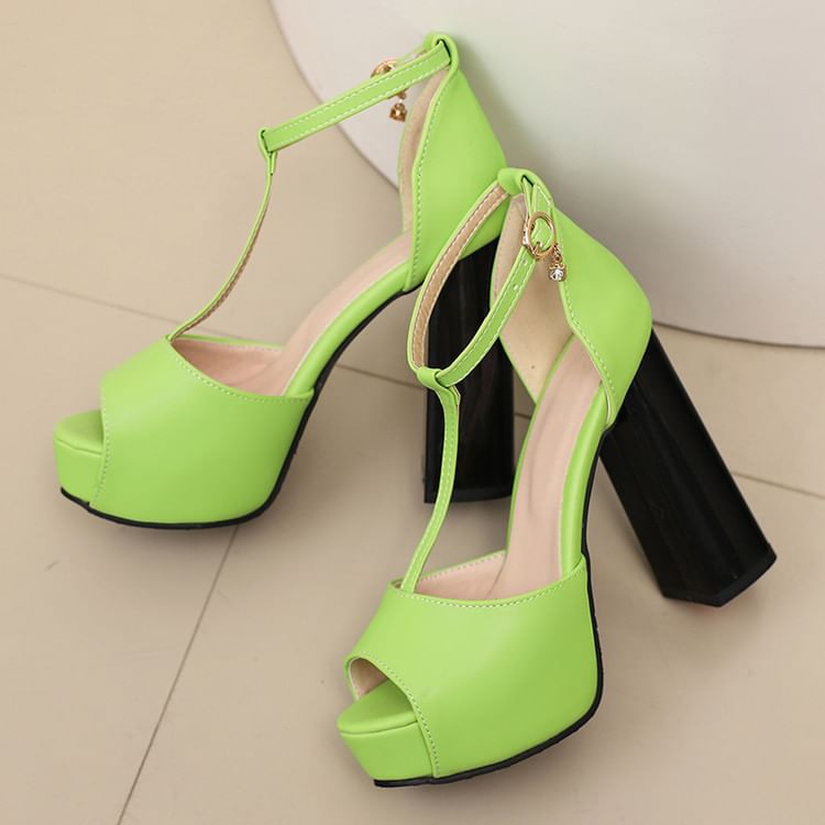 Chunky Heel Platform Two Tone Sandals