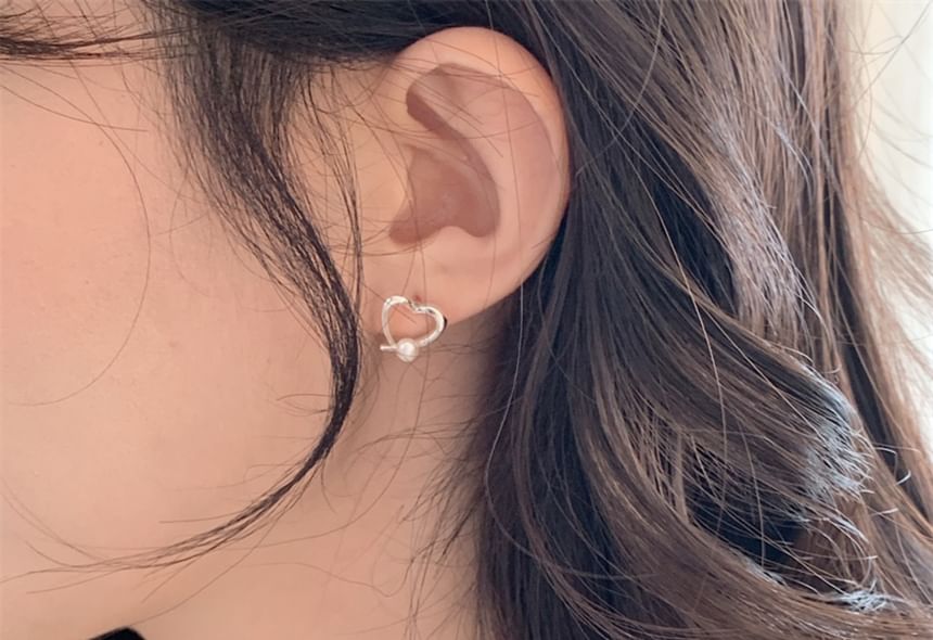 Pearl 925 Heart Stud Faux Sterling Earring Silver