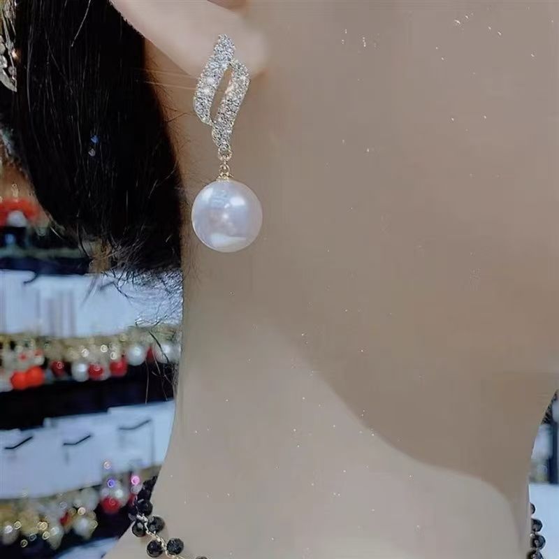 Stud Pearl Earring Faux Rhinestone