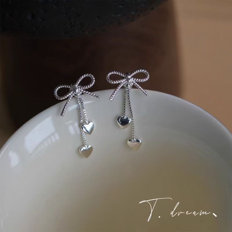 Dangle Alloy Bow Heart Earring
