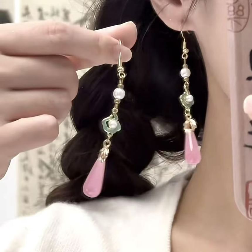 Earring Pearl Alloy Dangle Gemstone Faux