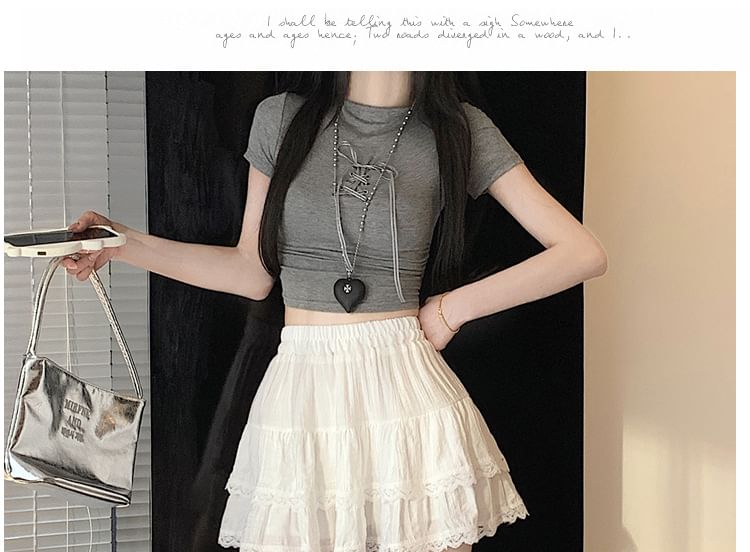 Ballet-Inspired Tiered Lace Mini Skirt with Stretch Waist