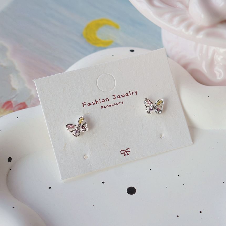 Stud Earring Silver 925 Sterling Butterfly CZ