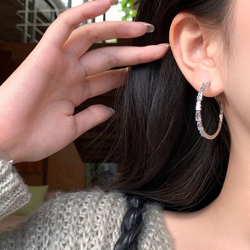 925 Hoop Earring Rhinestone Silver Sterling