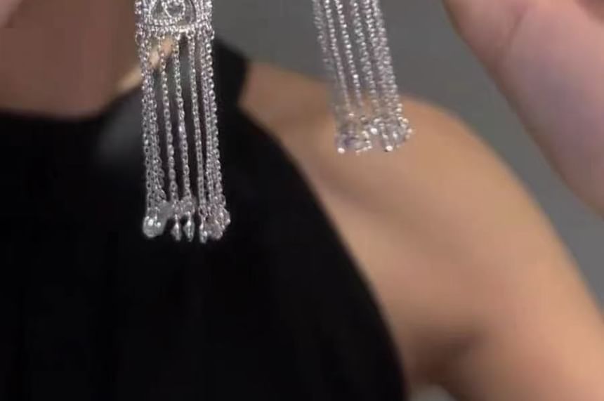 Earring Alloy Rhinestone Fringed