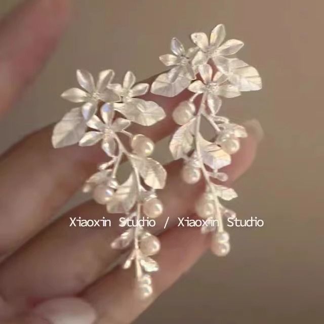 Dangle Pearl Alloy Earring Faux Floral