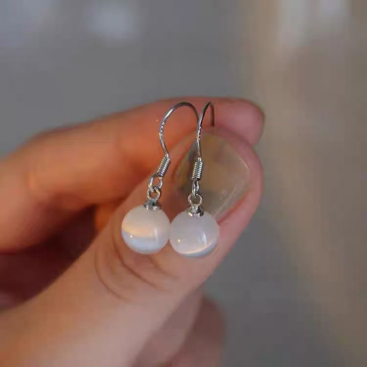 Cat Earring Eye Dangle Faux Alloy Bead Stone