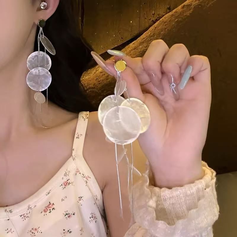 Disc Earring Shell Alloy Statement