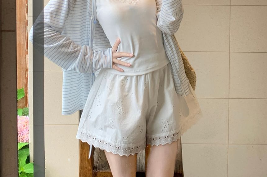 V-Neck Striped Button-Up Lightweight Jacket