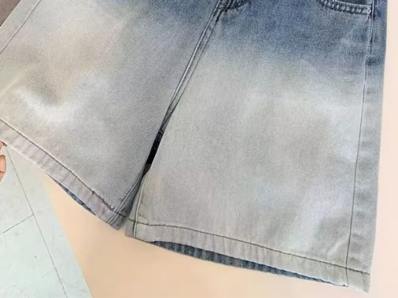 High Waist Gradient Washed Denim Shorts