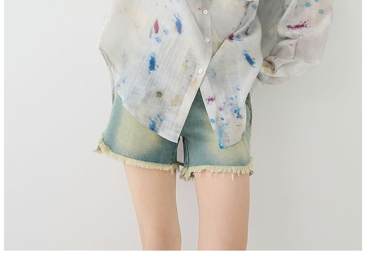 Tie-Dye Sheer Button-Up Long-Sleeved Shirt