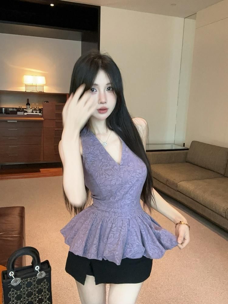 Halter Floral Peplum Lace Tank