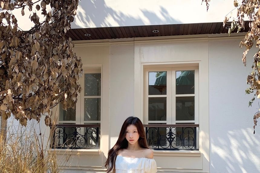 Off Shoulder Lace Panel Blouse
