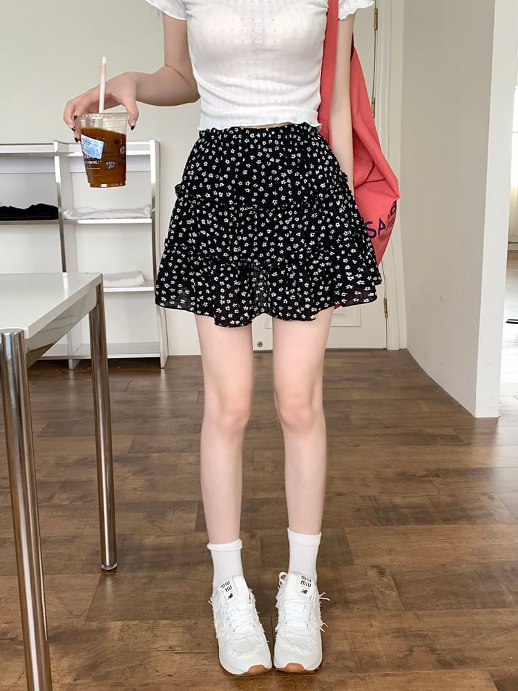 Floral Tiered Mini A-Line Skirt