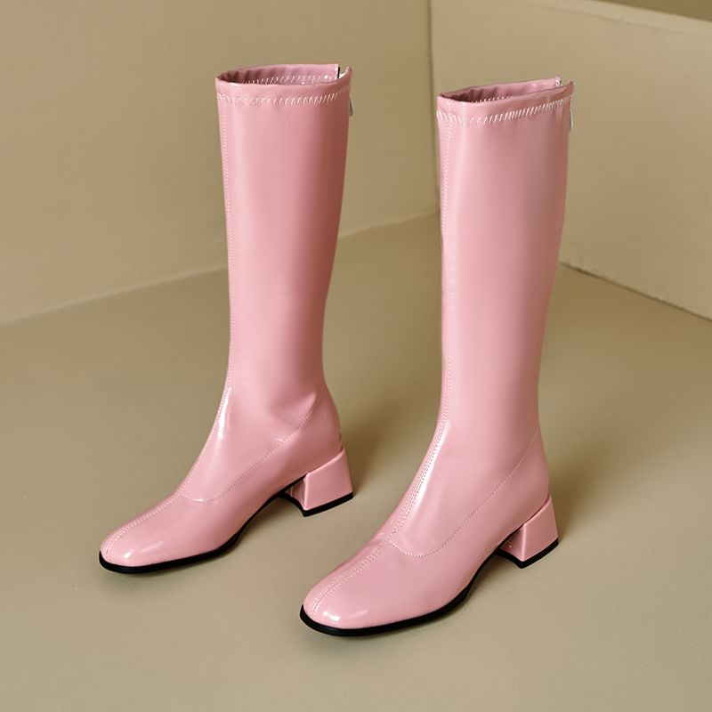 Round Toe Chunky Heel Tall Boots