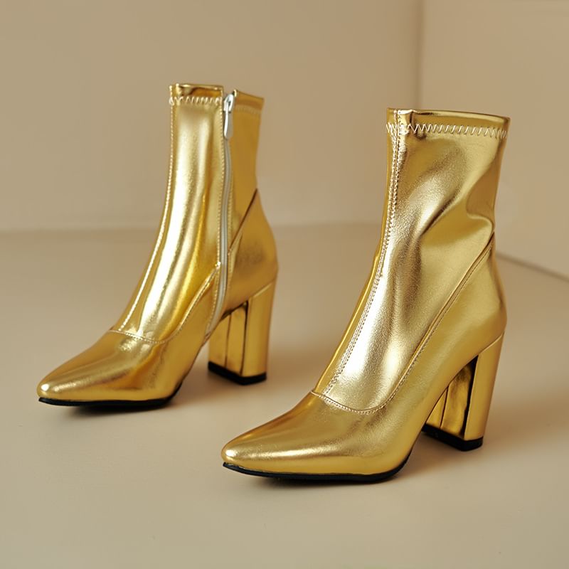 Pointed Chunky Heel Short Boots
