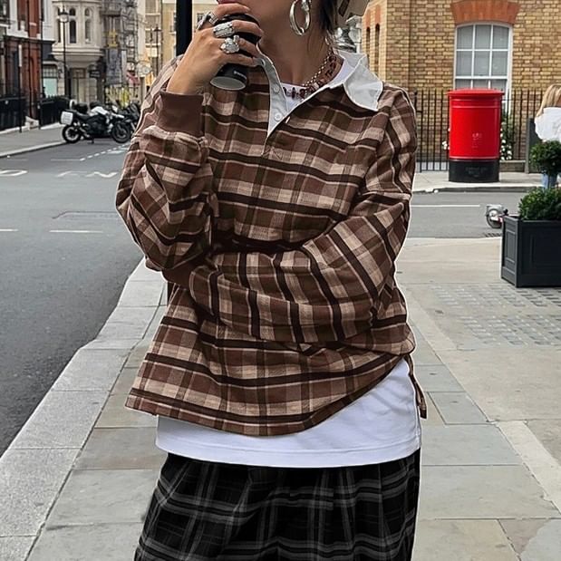 Plaid Polo Pullover Sweater